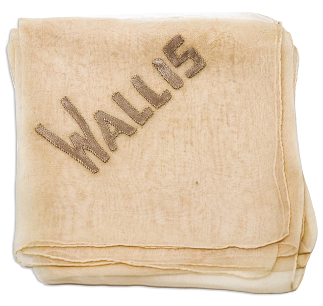 Wallis Simpson, the Duchess of Windsor Owned Silk Handkerchief, Embroidered With ''Wallis'' in Satin